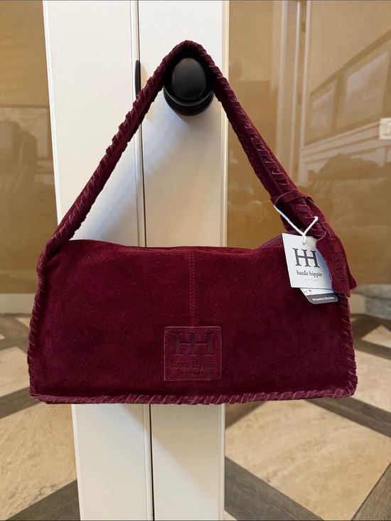 Haute Hippie Handbags - Haute Hippie Women's Burgundy Genuine Suede Whipstitch Trim Shoulder Bag